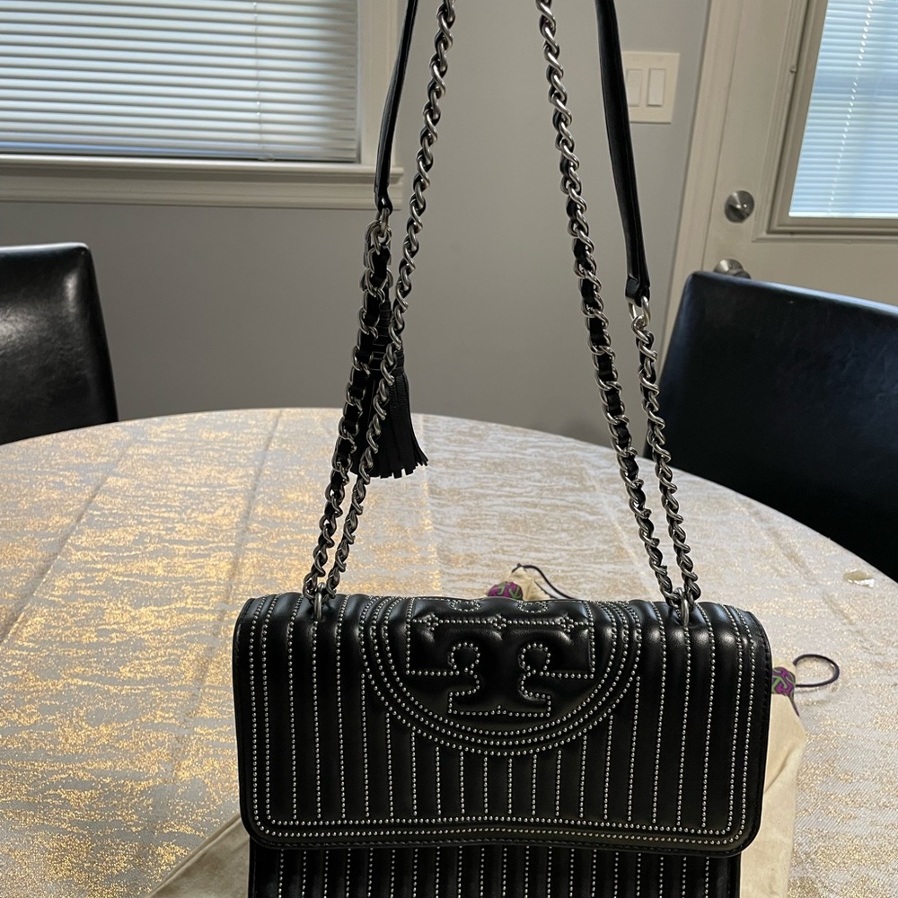 Tory Burch Black Quilted Shoulder Bag with Chain Strap